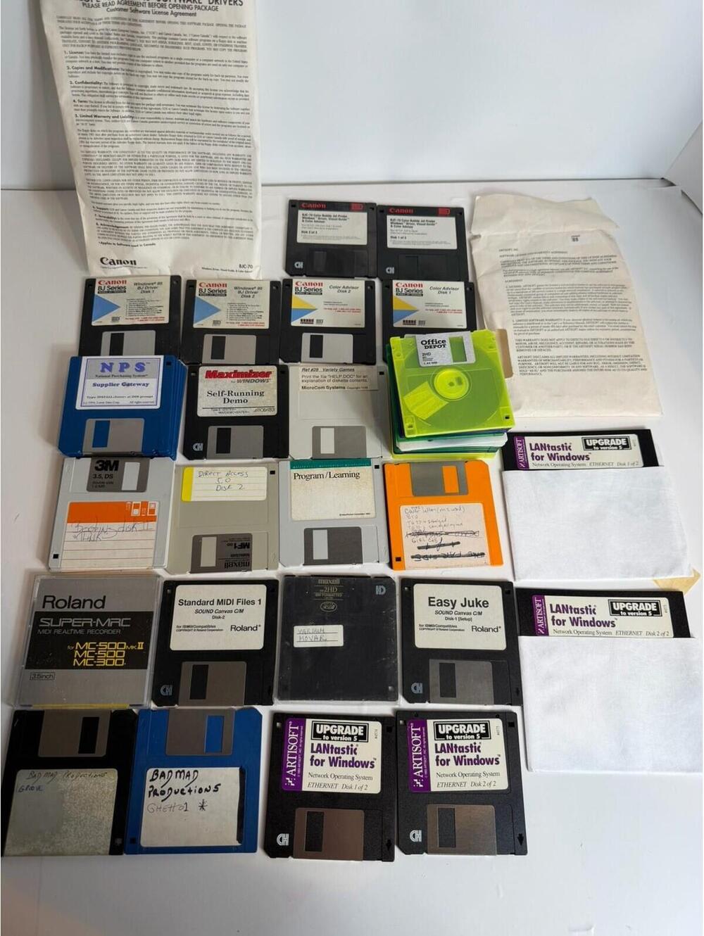 Vintage 3.5" Floppy Disks & Roland MIDI Disks Huge Lot — 46 Pcs